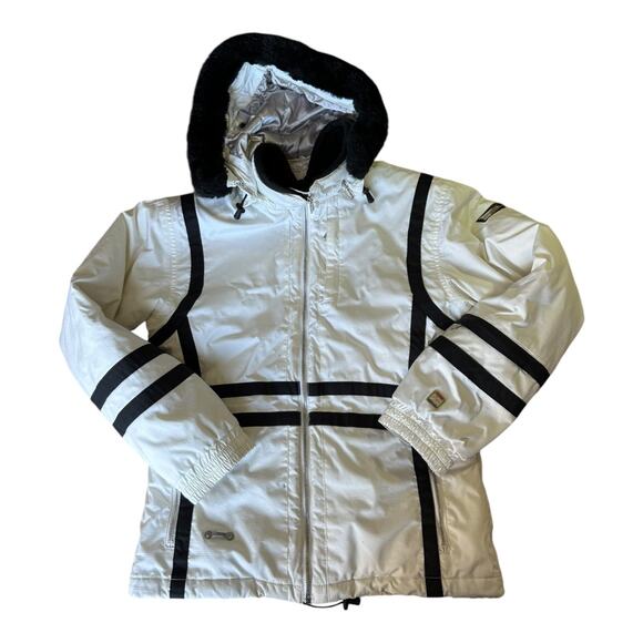 Spyder For Girls white & black ski snowboard coat removable fur hood aged 12-14 - Picture 15 of 15